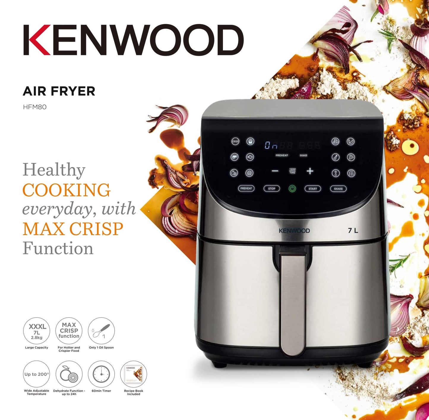Kenwood - Air Fryer, 1800 Watt, 7 Liters, Silver