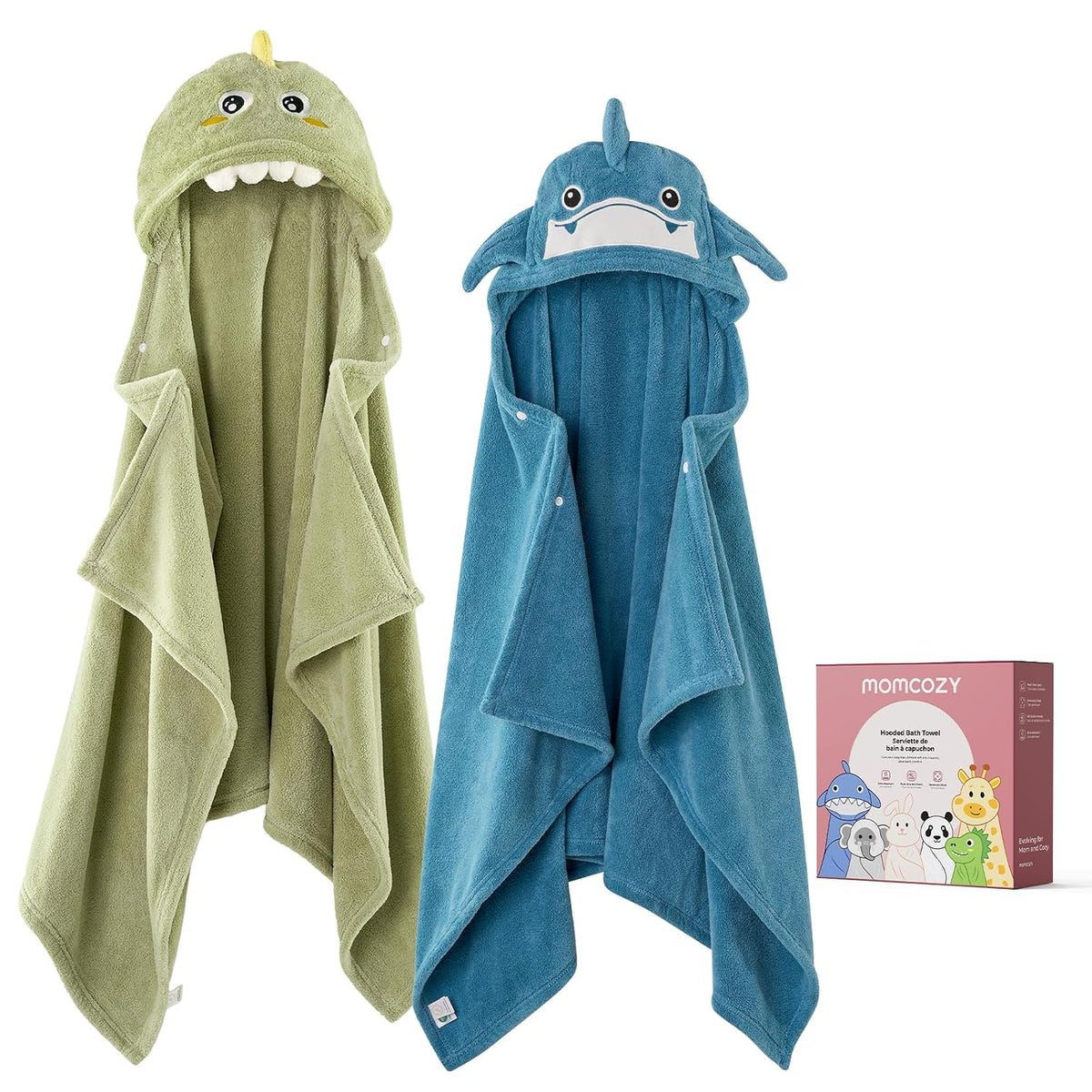 Momcozy Coral Fleece Bath Towels | Double Pack | Elephant & Crocodile