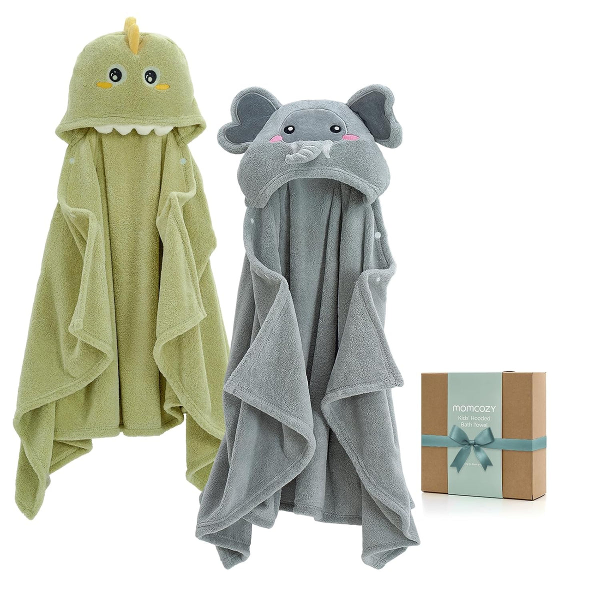 Momcozy Coral Fleece Bath Towels | Double Pack | Elephant & Crocodile