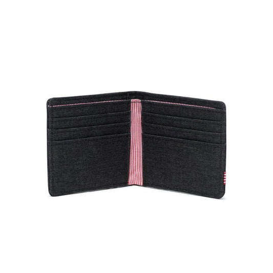 Herschel Roy Coin RFID Wallet in Black Crosshatch, open view — BambiniJO Jordan
