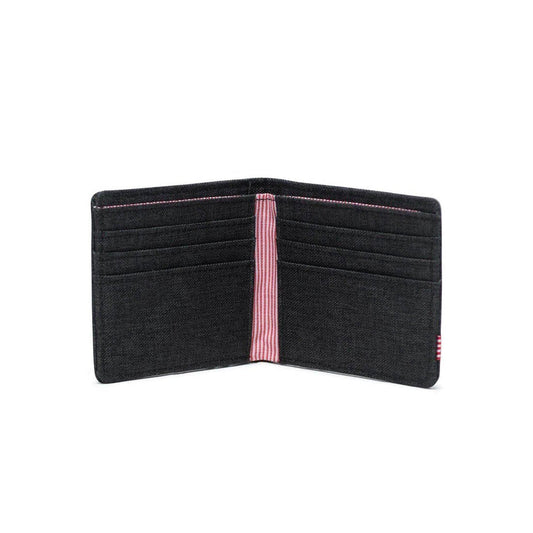 Herschel Roy RFID Wallet in Black Crosshatch, alternate angle — BambiniJO Jordan