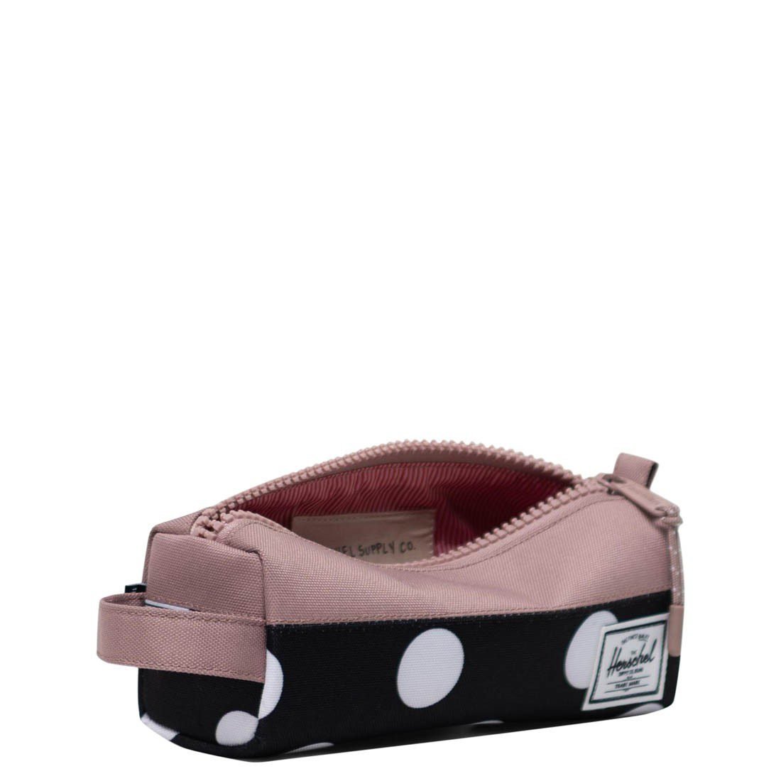 Herschel Settlement Pencil Case in Polka Dot Black and White/Ash Rose - alternate angle