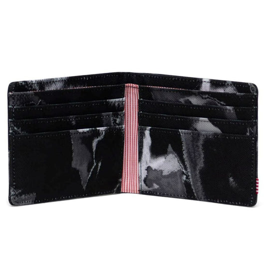 Herschel Roy RFID Wallet Dye Wash Black - interior striped lining view — BambiniJO Jordan