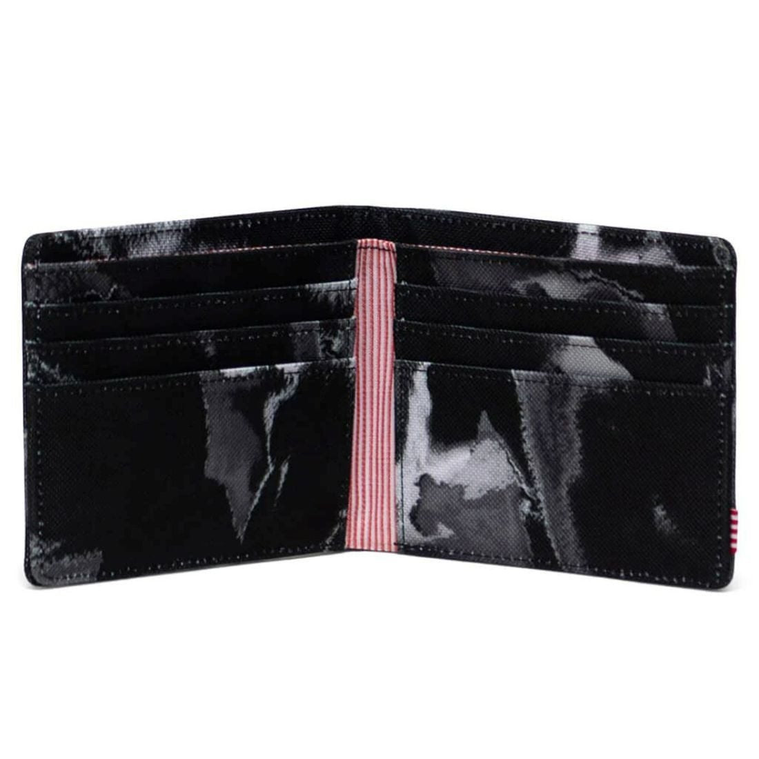 Herschel Roy RFID Wallet Dye Wash Black - interior striped lining view