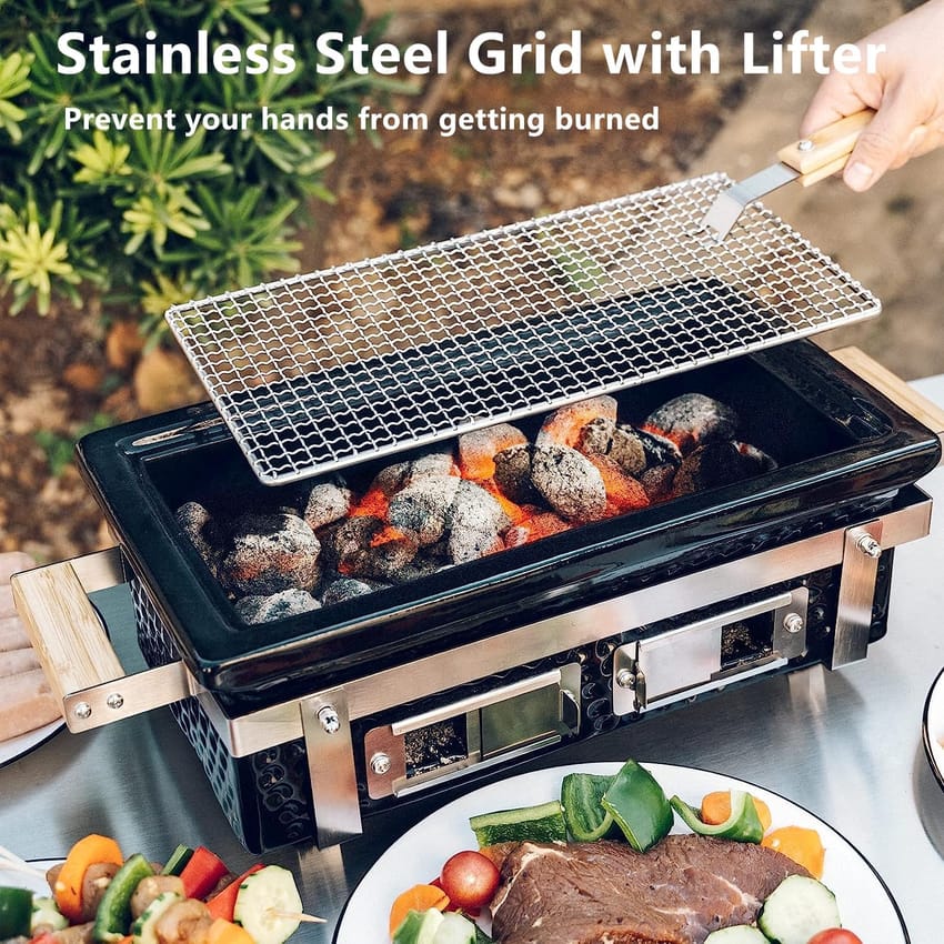 Barbecue Grill, Mini Hibachi Grill, Small Table Grill Prevent Sticking Easy Cleaning Portable Smokeless Single Person Charcoal Grill for Indoor Barbecue Grill, Mini Hibachi Grill, Small Table Grill Prevent Sticking Easy Cleaning Portable Smokeless Single Person Charcoal Grill for Indoor