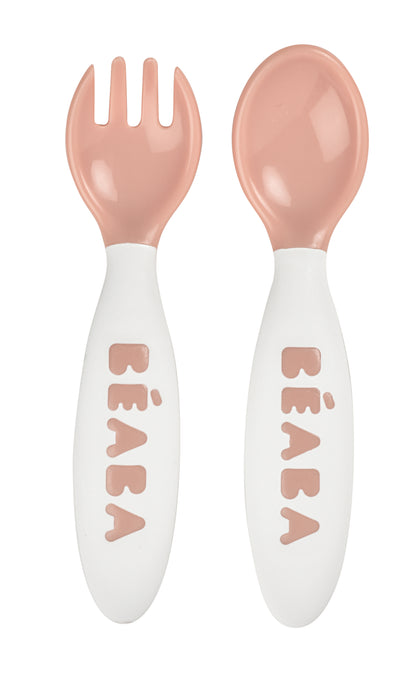Beaba - 2nd Age Fork & Spoon Set | Old Pink | 8-12m
