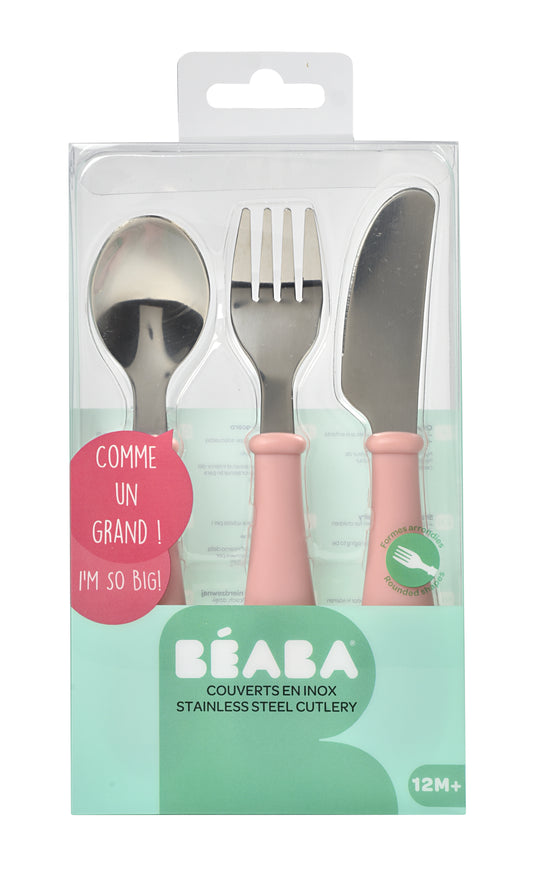Beaba - Training Cutlery Set Stainless Steel Old Pink 8m+ — BambiniJO Jordan