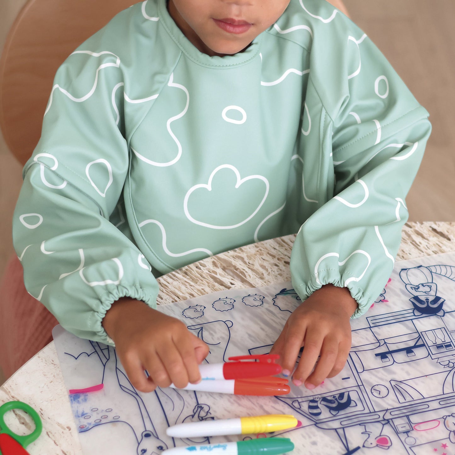 بيابا - مريلة 2 في 1 بأكمام قابلة للإزالة | أخضر زيتوني