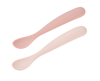 Beaba - 1st Age Silicone Spoons + Case | Cotton Candy | Set of 2 | 4m+
