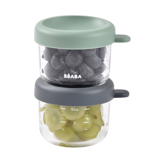BEABA - Glass Portion Jars | 150ml | Mineral - Sage Green | Set of 2