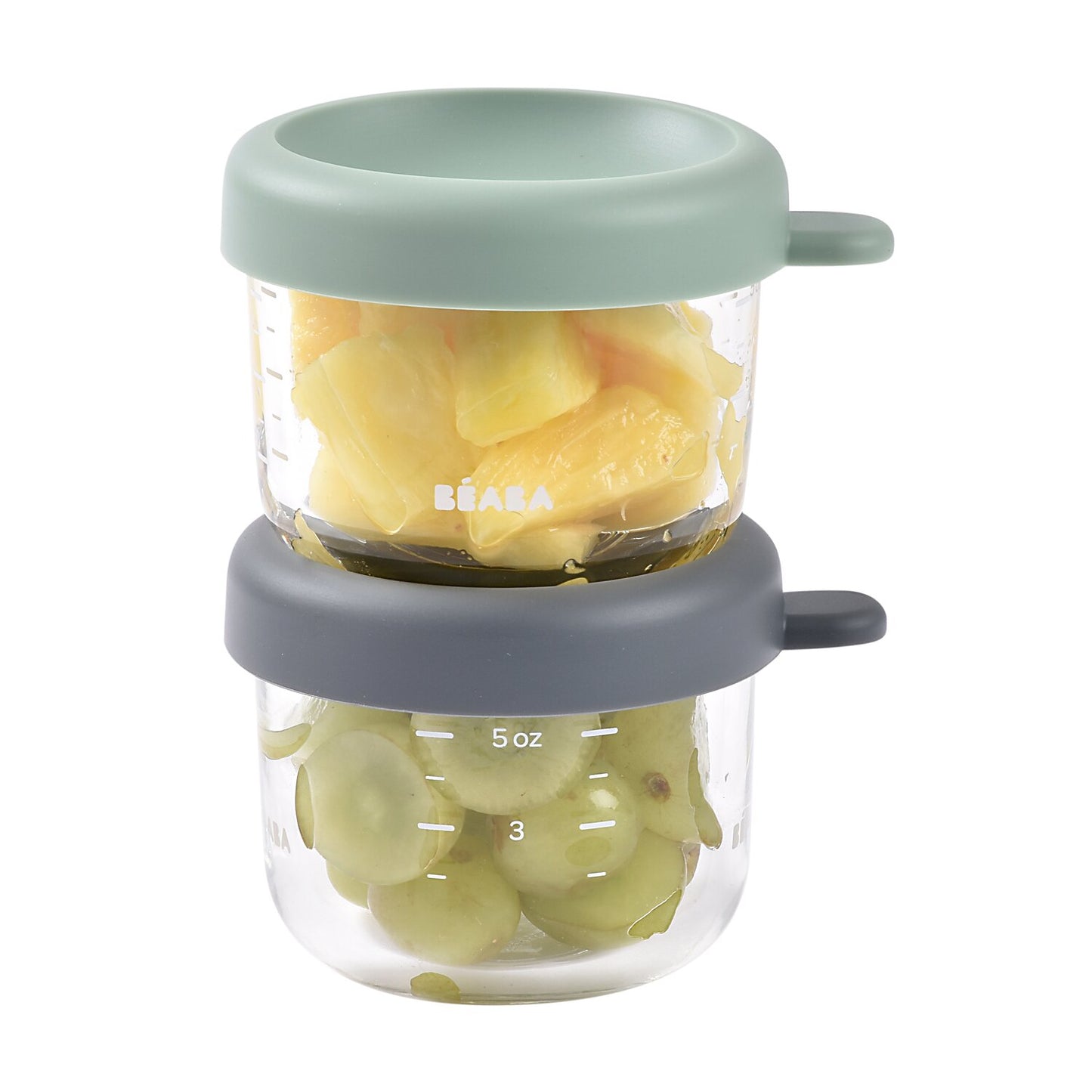 بيابا - برطمانات زجاجية للتقسيم | 150 مل | معدني - أخضر مريمي | طقم من قطعتين