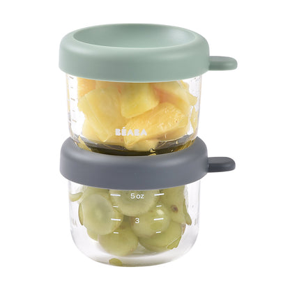 بيابا - برطمانات زجاجية للتقسيم | 150 مل | معدني - أخضر مريمي | طقم من قطعتين