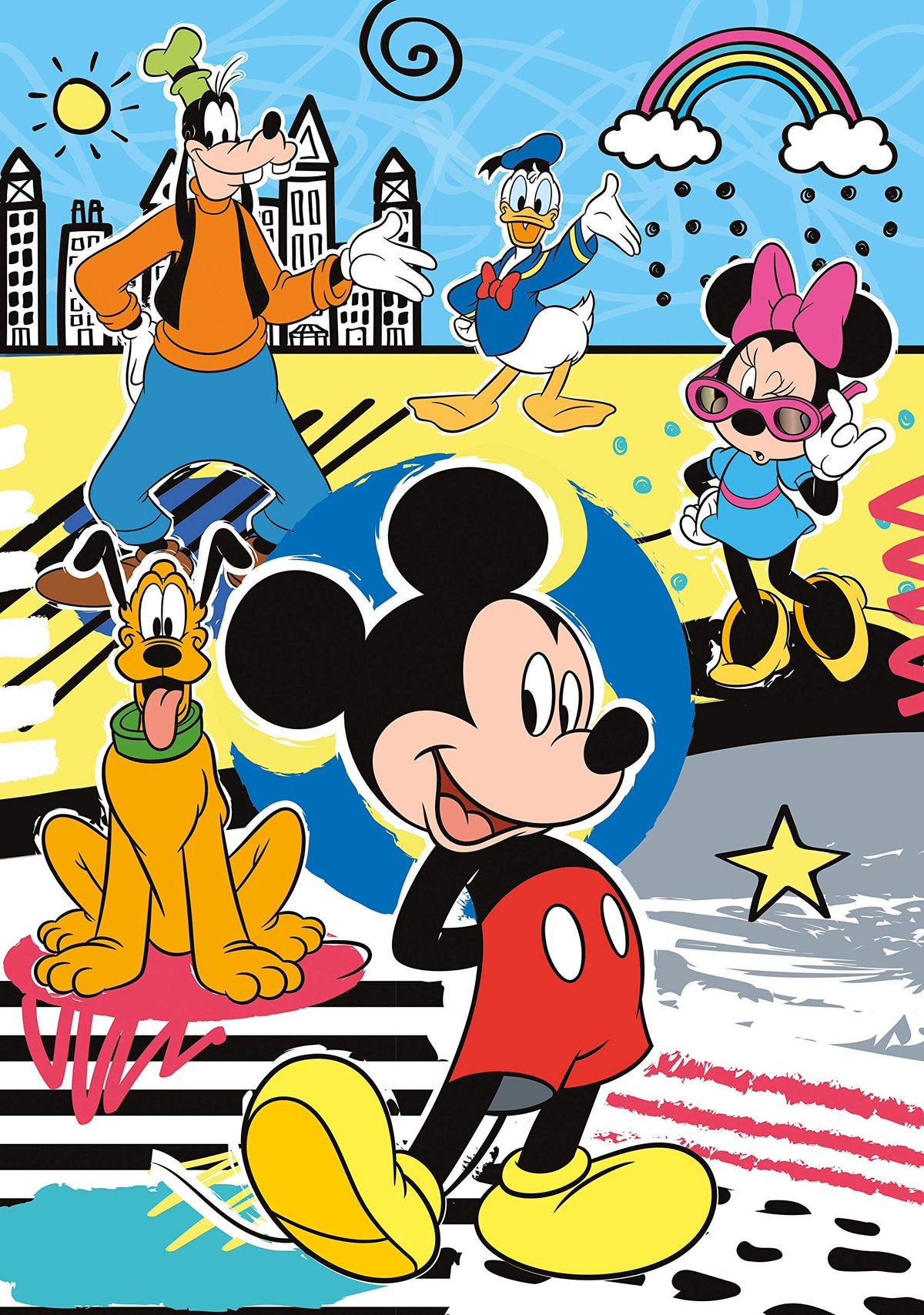 Completed Clementoni Disney Mickey Mouse 104 piece puzzle artwork