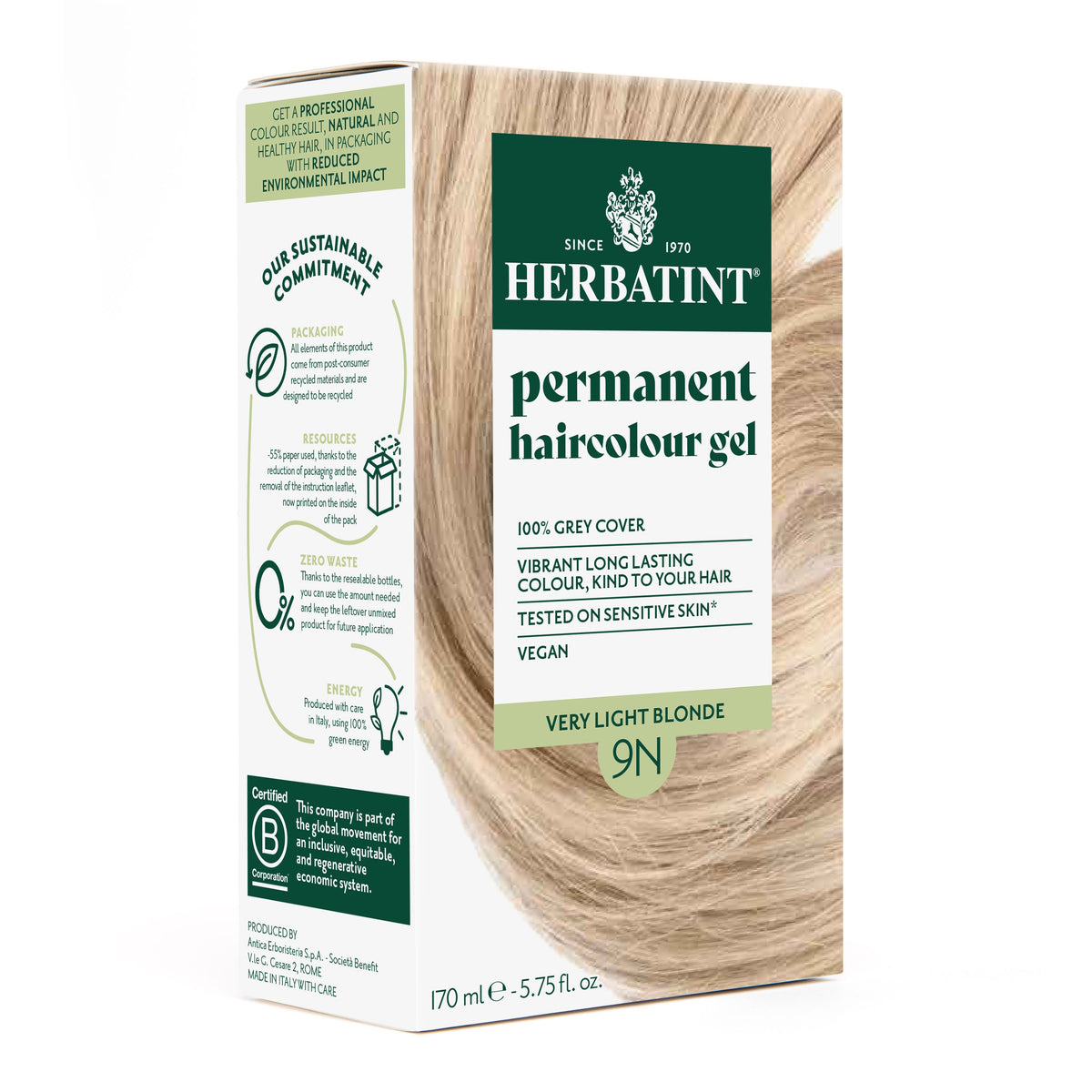 Herbatint 9N Honey Blonde permanent haircolour gel 170ml pack