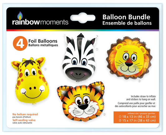 Rainbow Moments - Foil Balloons | Animals | 4 Pack