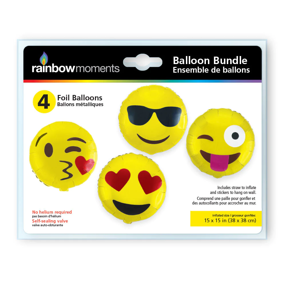 Rainbow Moments - Foil Balloons | Emojis | 4 Pack Rainbow Moments - Foil Balloons | Emojis | 4 Pack