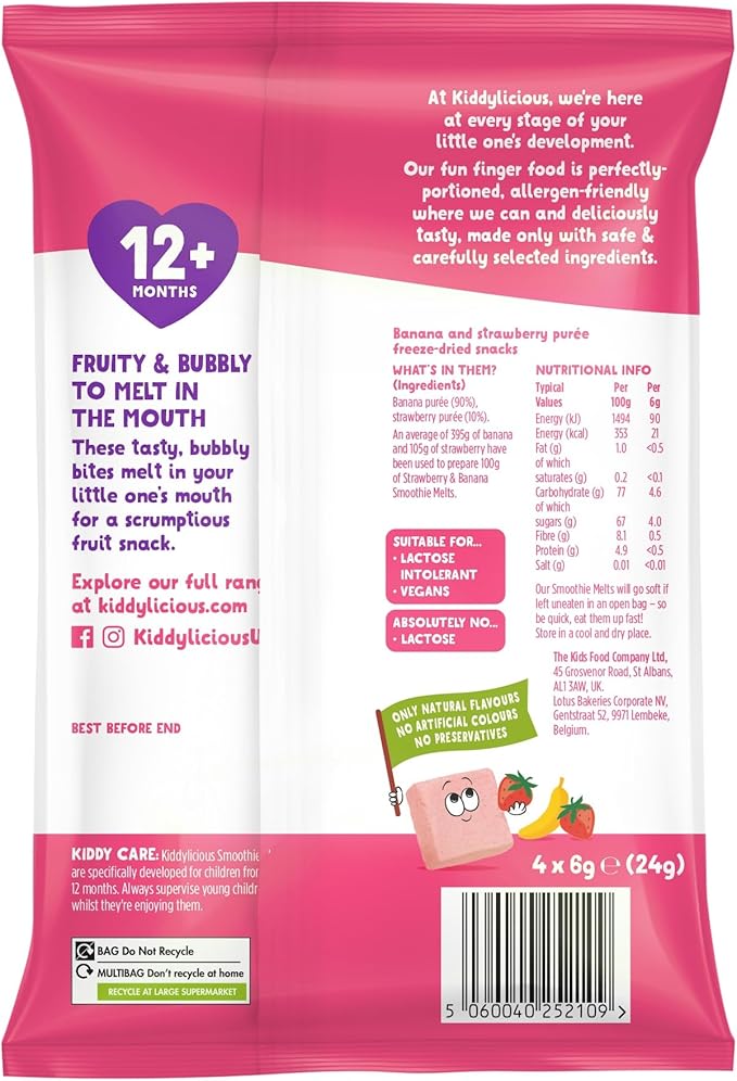 Kiddylicious - Smoothie Melts Strawberry & Banana | 4 Pack Kiddylicious - Smoothie Melts Strawberry & Banana | 4 Pack