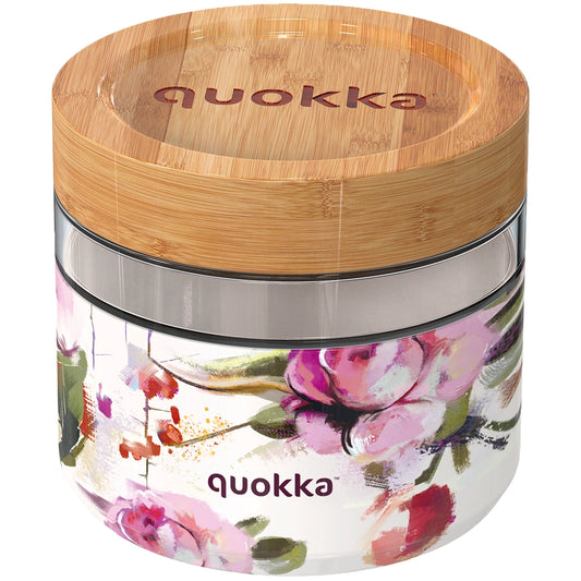 Quokka - Glass Food Jar with Silicone Cover Deli - DARK FLOWERS