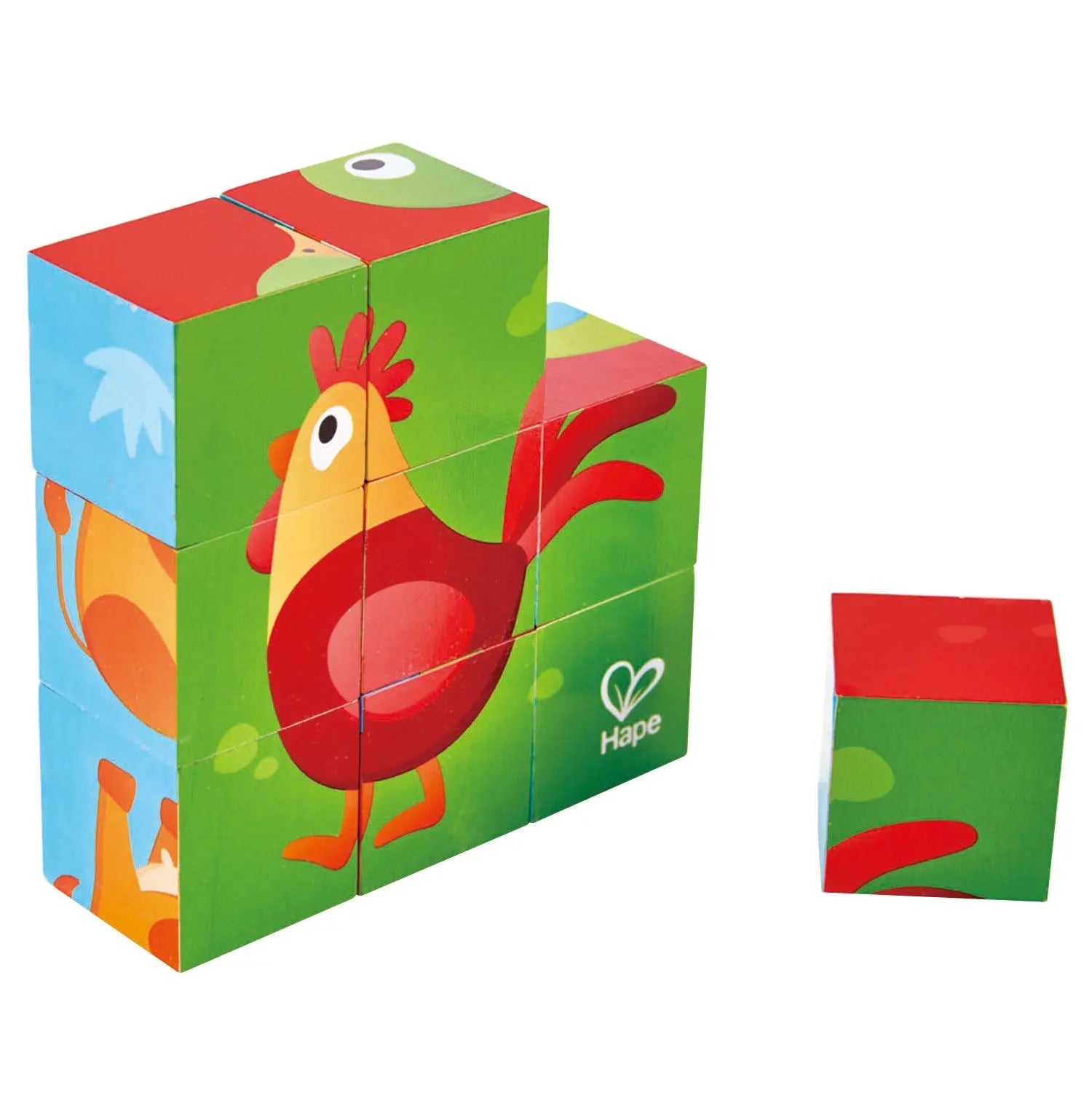 Hape Farm Animals Block Puzzle - double-sided wooden blocks