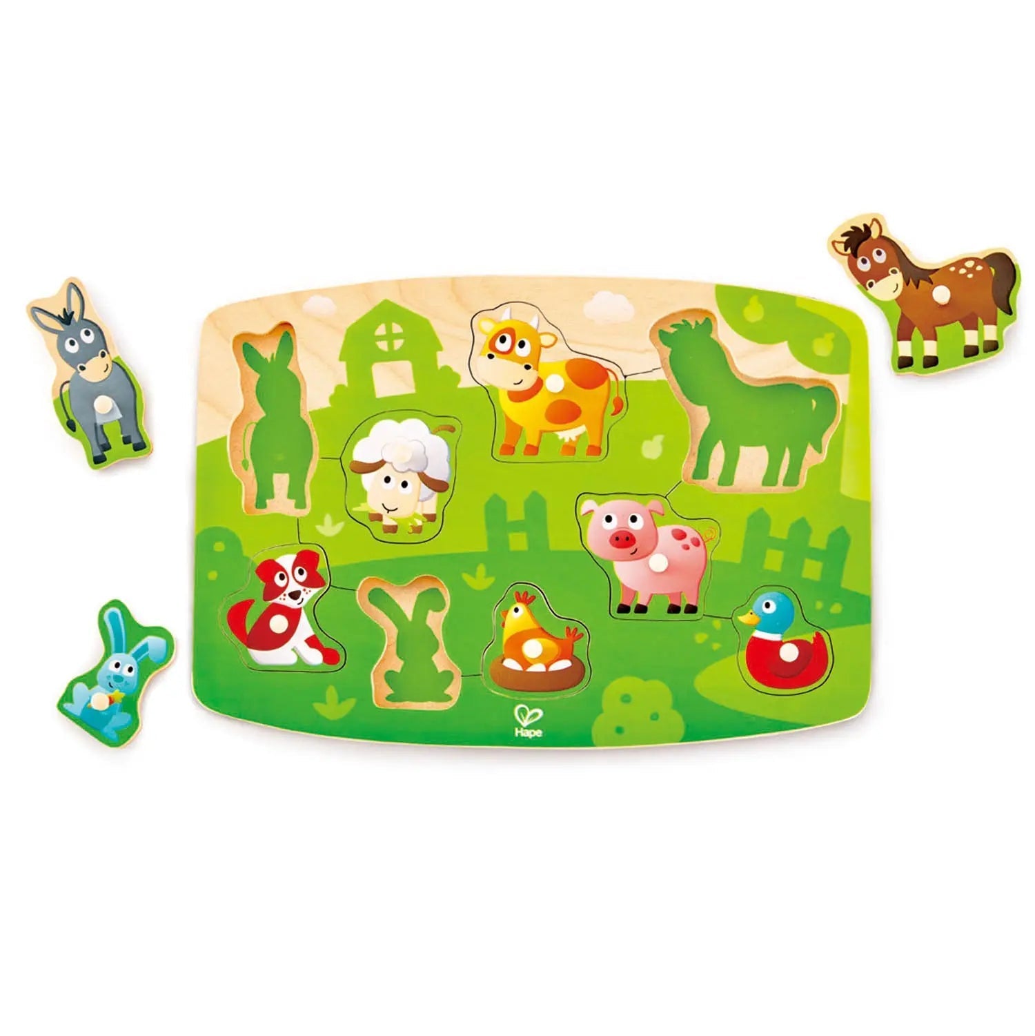 Hape Farmyard Peg Puzzle - wooden puzzle with 9 farm animals