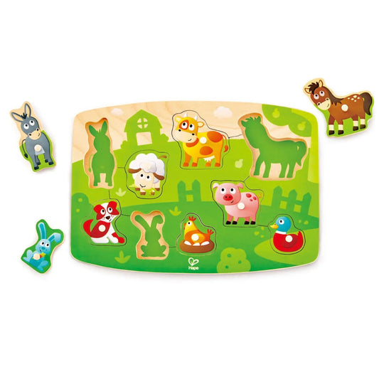 Hape Farmyard Peg Puzzle - wooden puzzle with 9 farm animals
