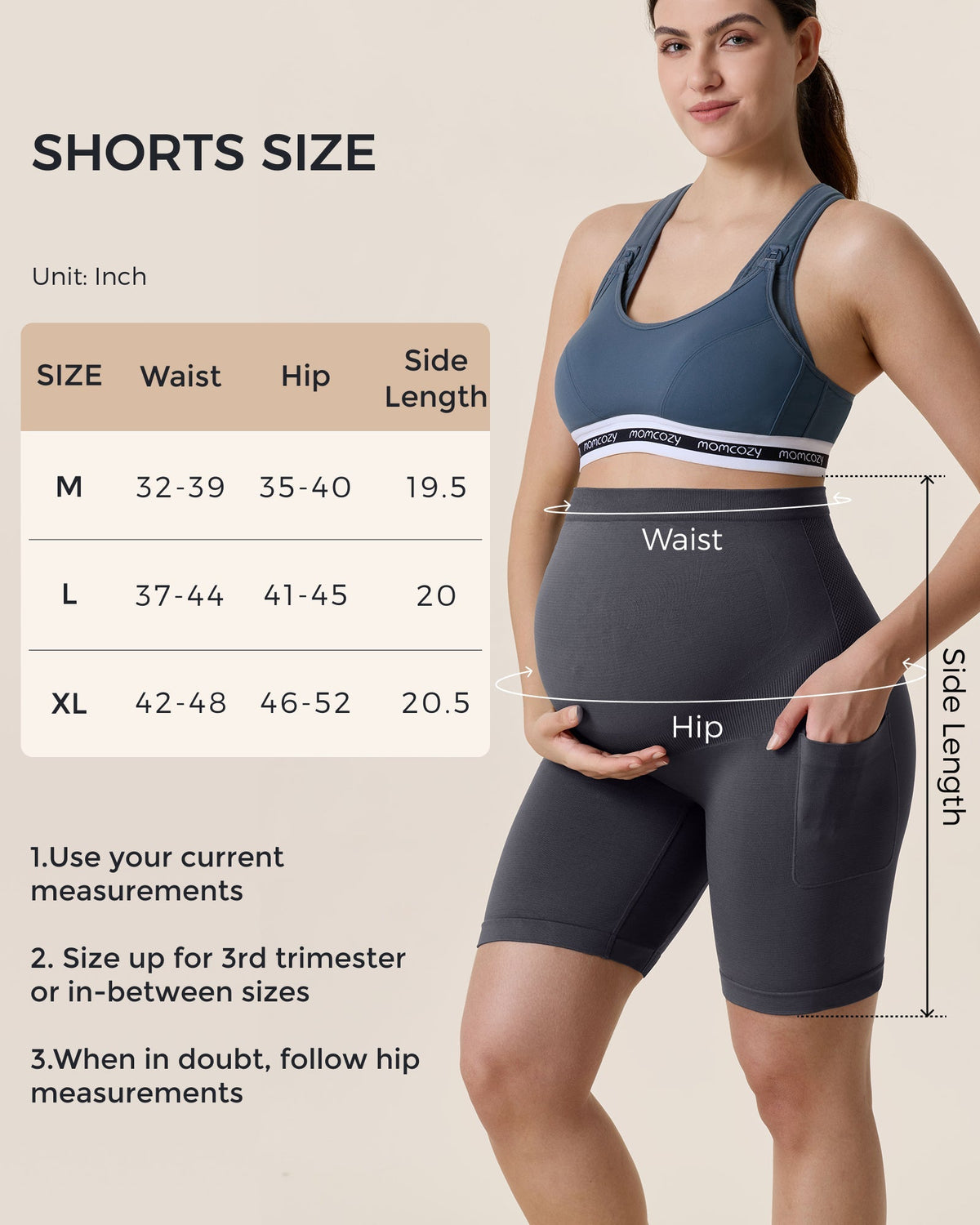 Momcozy Seamless Knit Maternity Biker Shorts with Pocket | Blue | Medium