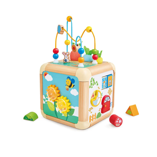 Hape Green Thumbs Activity Cube nature-themed wooden activity centre