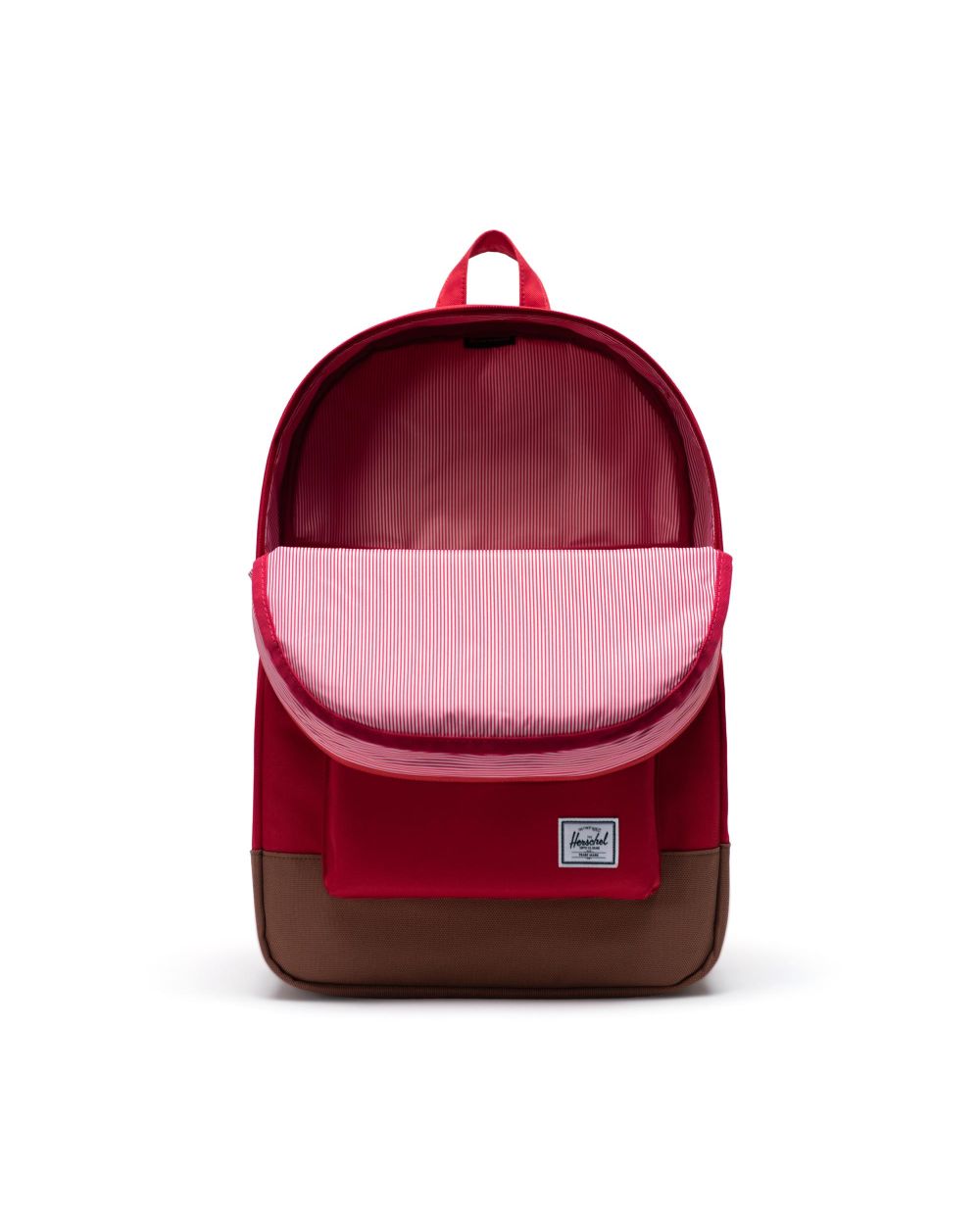Herschel Heritage Backpack in Red/Saddle Brown, angled view