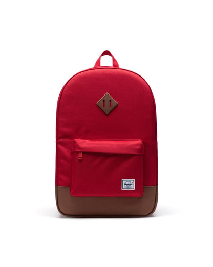 Herschel Heritage Backpack in Red/Saddle Brown, front view on white background