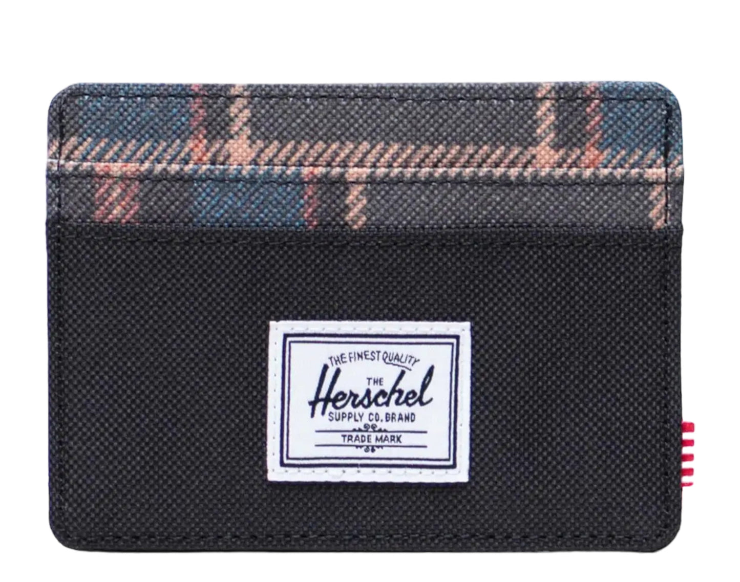 Herschel Charlie Cardholder in Black Winter Plaid, front view