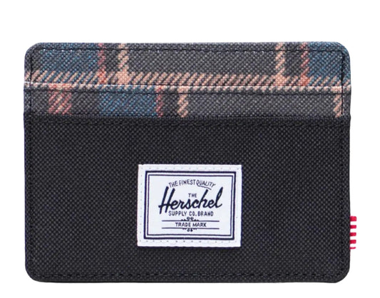 Herschel Charlie Cardholder in Black Winter Plaid, front view — BambiniJO Jordan