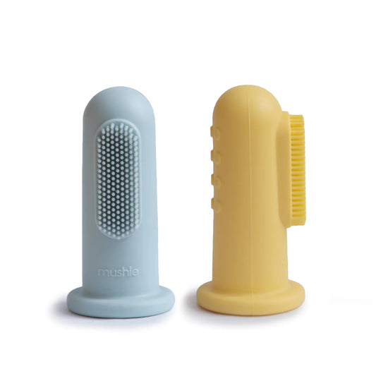 MUSHIE - Silicone Finger Toothbrush Set of 2 - Powder Blue/Pale Daffodil