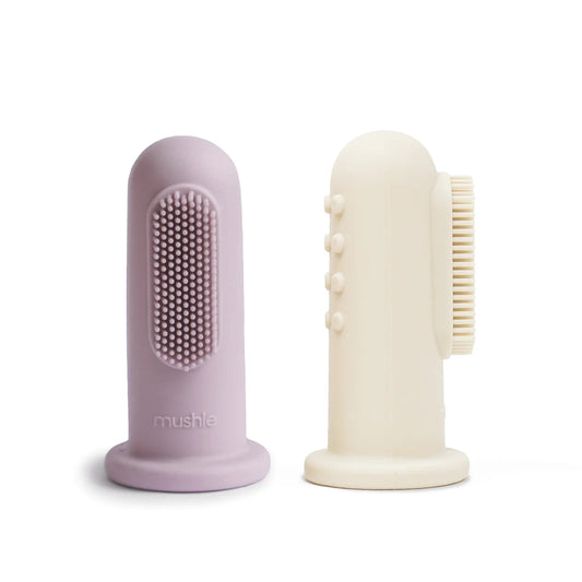MUSHIE - Silicone Finger Toothbrush Set of 2 - Soft Lilac/ Ivory