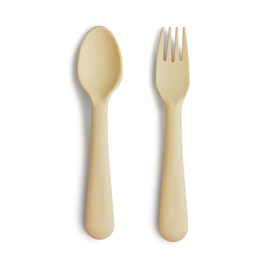MUSHIE - Silicone Fork and Spoon Set - Pale Daffodil