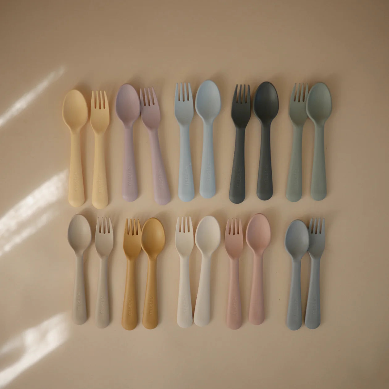 MUSHIE - Silicone Fork and Spoon Set - Pale Daffodil
