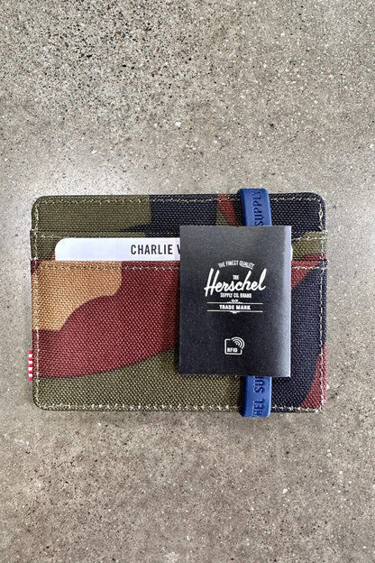 Herschel Charlie Cardholder in Woodland Camo - front view