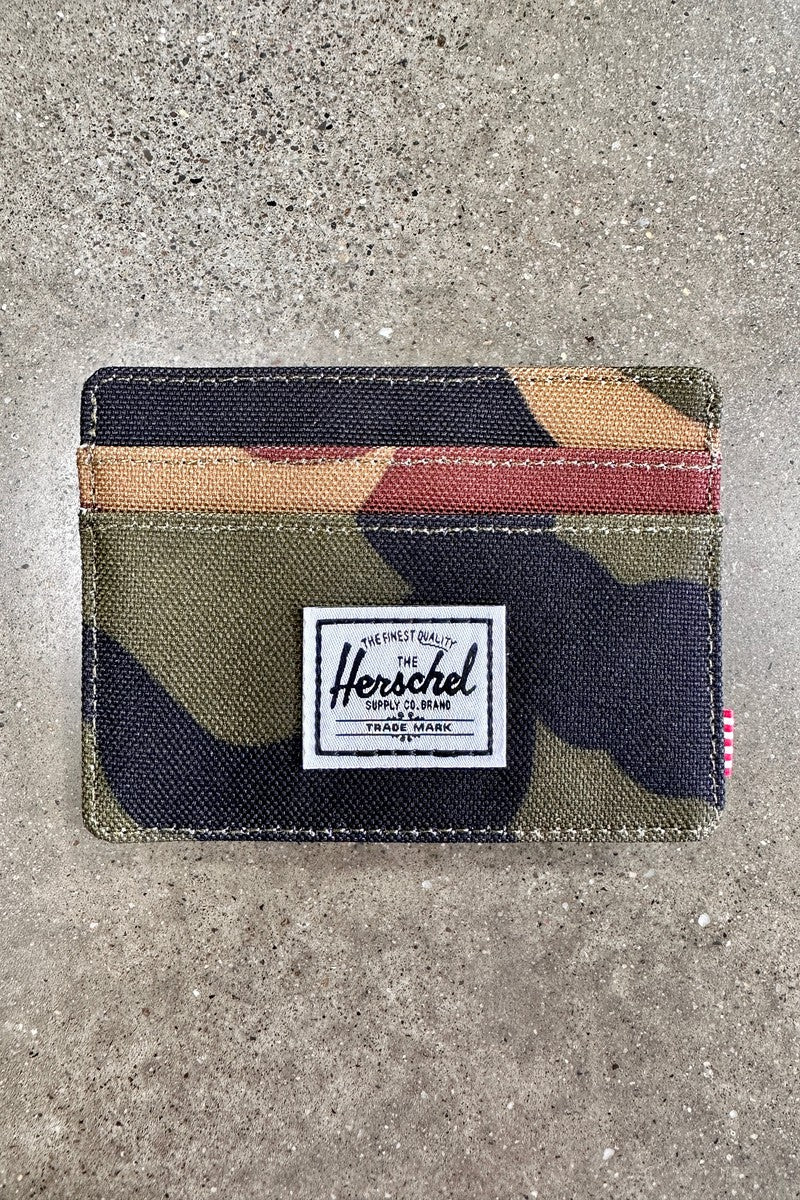 Herschel Charlie Cardholder in Woodland Camo - detail view