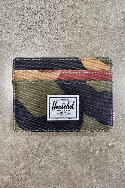 Herschel Charlie Cardholder in Woodland Camo - detail view
