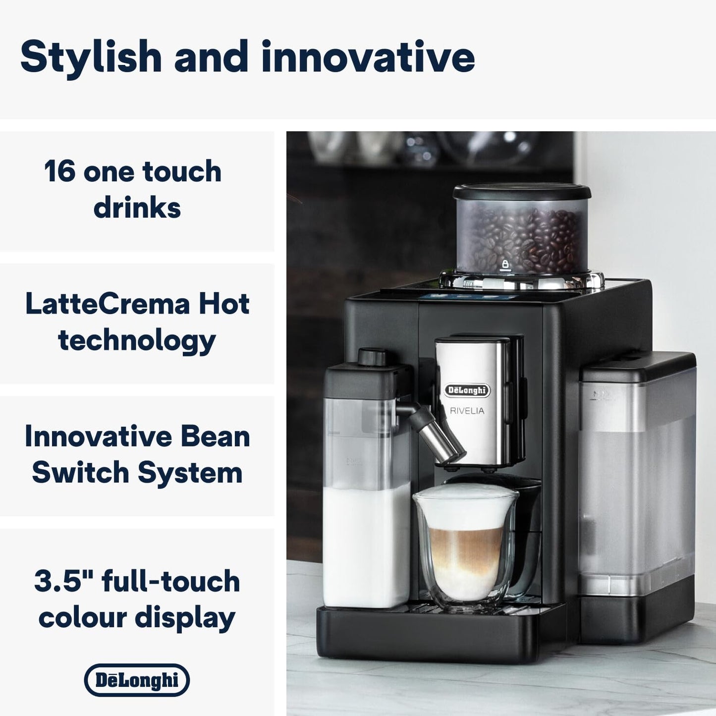 De'Longhi - Rivelia With Auto Milk Fully Automatic Coffee Machine | Black | EXAM440.55.B
