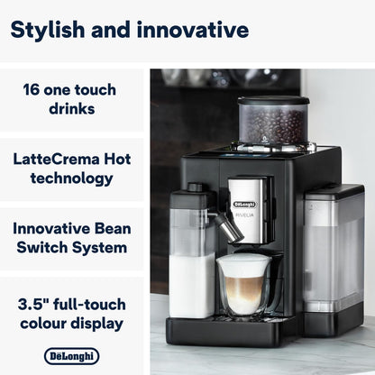 De'Longhi - Rivelia With Auto Milk Fully Automatic Coffee Machine | Black | EXAM440.55.B