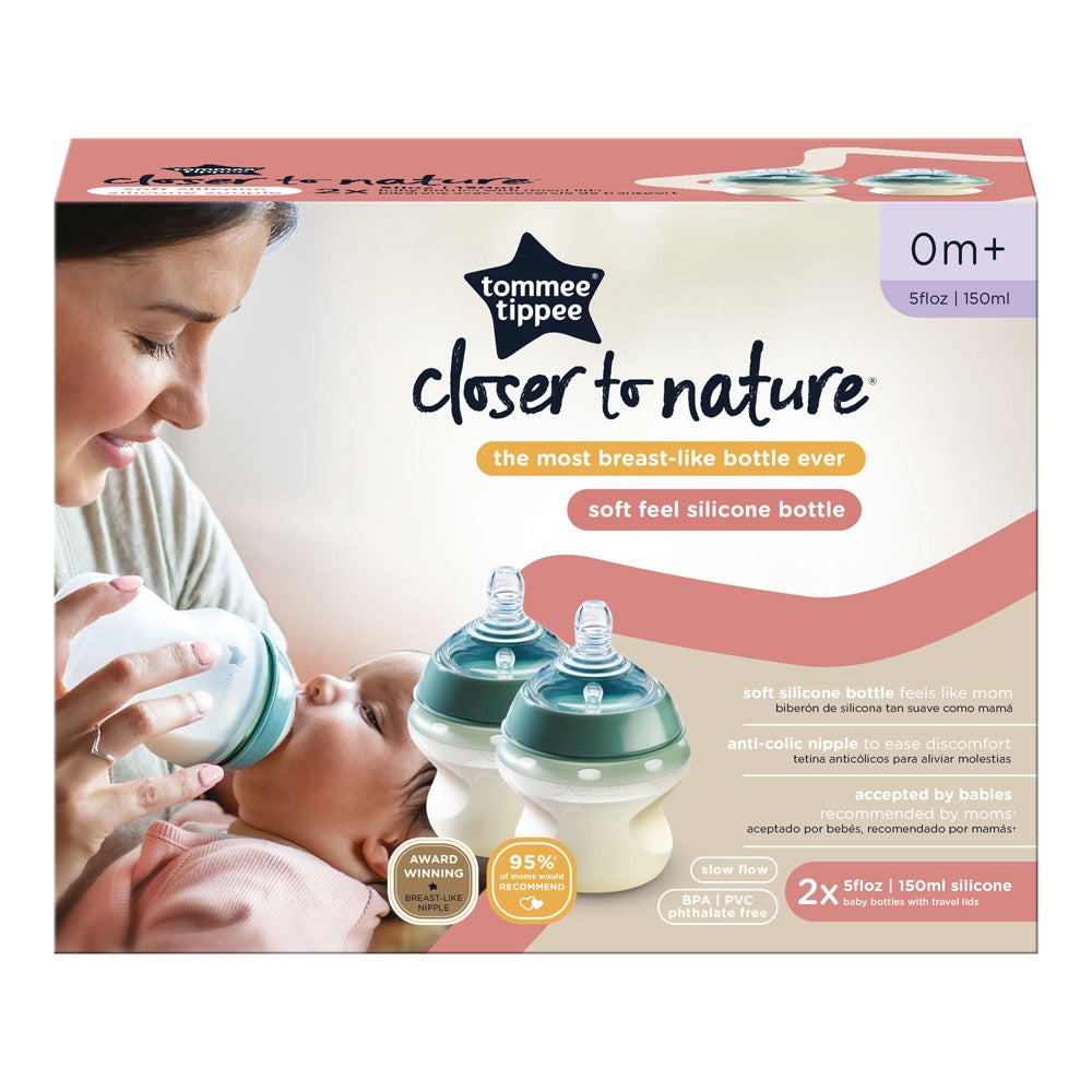 Tommee Tippee - Closer To Nature Silicone Baby Bottle TWO PACK - 150ML Tommee Tippee - Closer To Nature Silicone Baby Bottle TWO PACK - 150ML