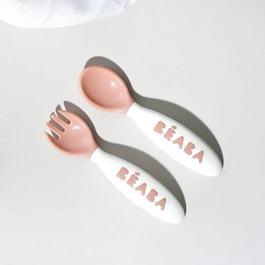 Beaba 2nd Age Fork & Spoon Set Old Pink 8-12m — BambiniJO Jordan