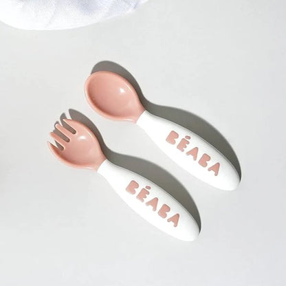 Beaba - 2nd Age Fork & Spoon Set | Old Pink | 8-12m