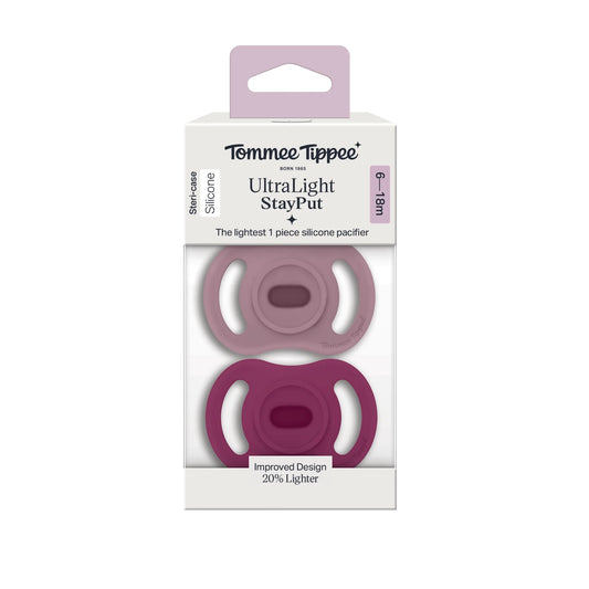 Tommee Tippee - Baby Ultralight StayPut Silicone Pacifier | Pink & Purple | 6-18m | 2 Pack