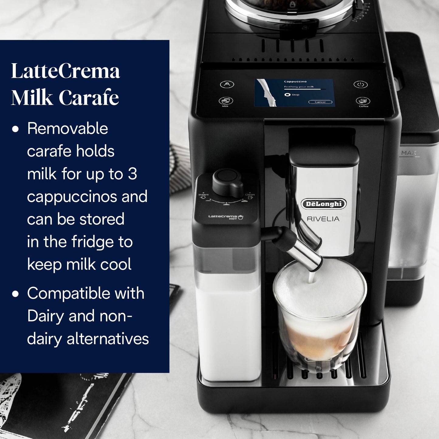 De'Longhi - Rivelia With Auto Milk Fully Automatic Coffee Machine | Black | EXAM440.55.B