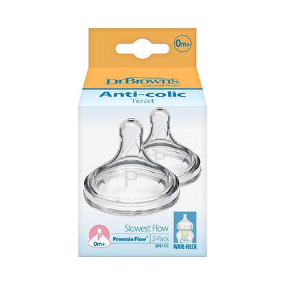 Dr. Brown's - Preemie Slowest Flow Wide Neck Nipple | 0m+ | 2 Pack