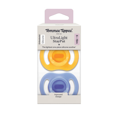 Tommee Tippee - Baby Ultralight StayPut Silicone Pacifier | Yellow & Blue | 6-18m | 2 Pack
