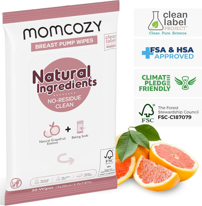 Momcozy - Natural Breast Pump Cleaning Wipes | 3 Pack | 90 Count
