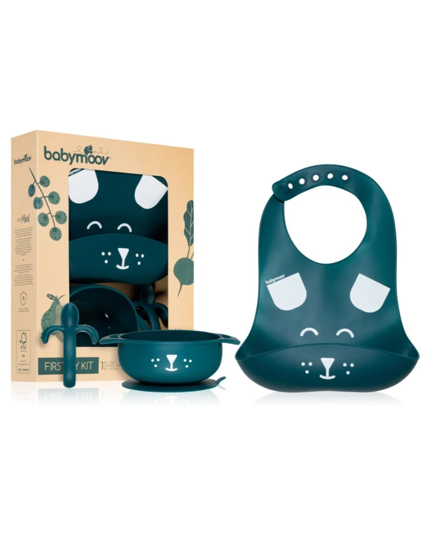 Babymoov - FIRST'ISY Kit | Silicone Bowl, Spoon & Bib | Dog | 3pcs Babymoov - FIRST'ISY Kit | Silicone Bowl, Spoon & Bib | Dog | 3pcs