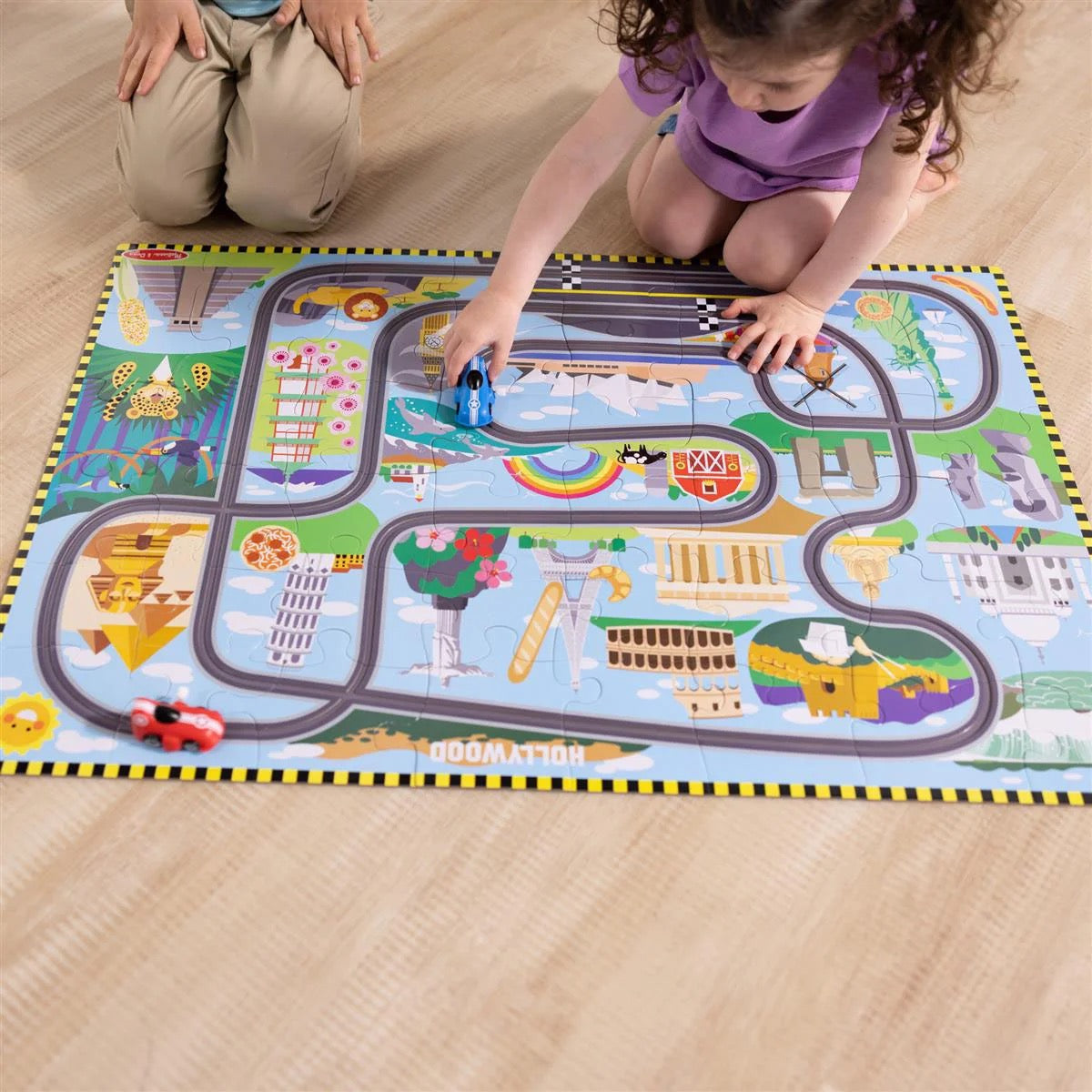 Melissa & Doug - Race Around the World Tracks Floor Puzzle | 48 pcs